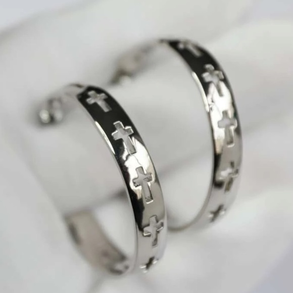 Cross Hoop Earrings - Picture 3 of 6